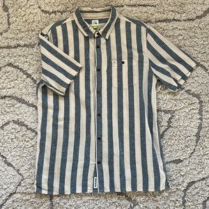 Quiksilver Short Sleeve Button Down Blue and White Stripe Hemp and Cotton Blend